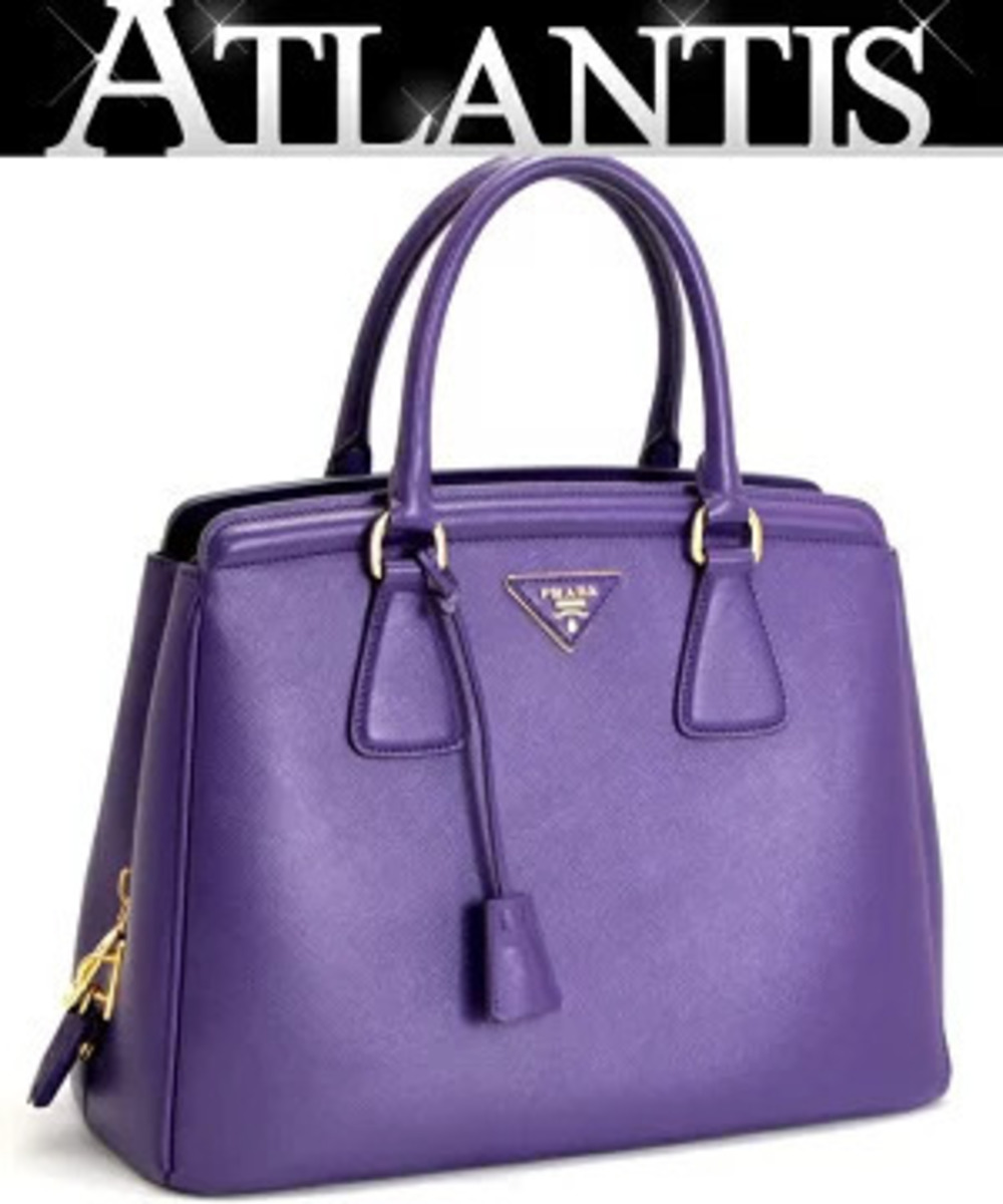Prada Tote Tessuto Saffiano Bag Triangle Purple Leather